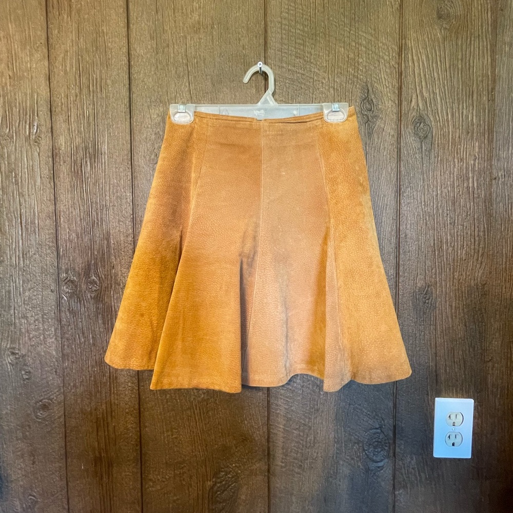 Genuine Suede A-Line Skirt in Rich Brown